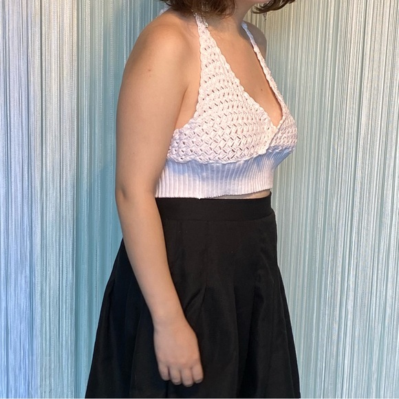 Off White Crochet Knit Cropped Halter Top - Picture 12 of 16